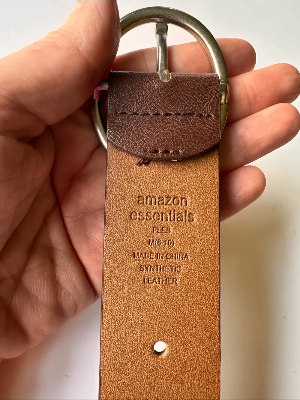 Amazon Essentials Classic Brown Leather Women's Belt with Silver Oval Buckle